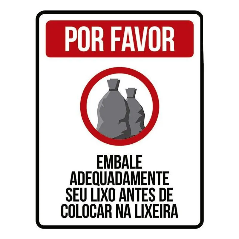 Placa Por Favor Embale Adaquedamente Seu Lixo 18x23