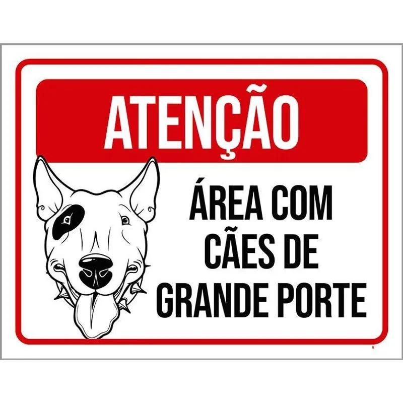 Placa Atenção Área Cães Grande Porte Pitbull 18x23