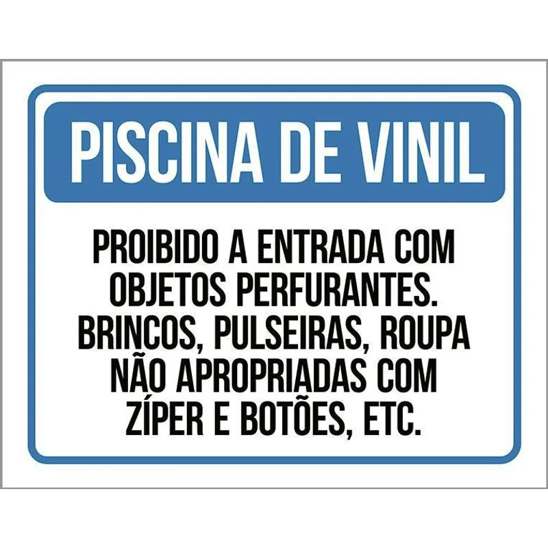 Placa Piscina Vinil Proibido Objetos Perfurantes 18x23