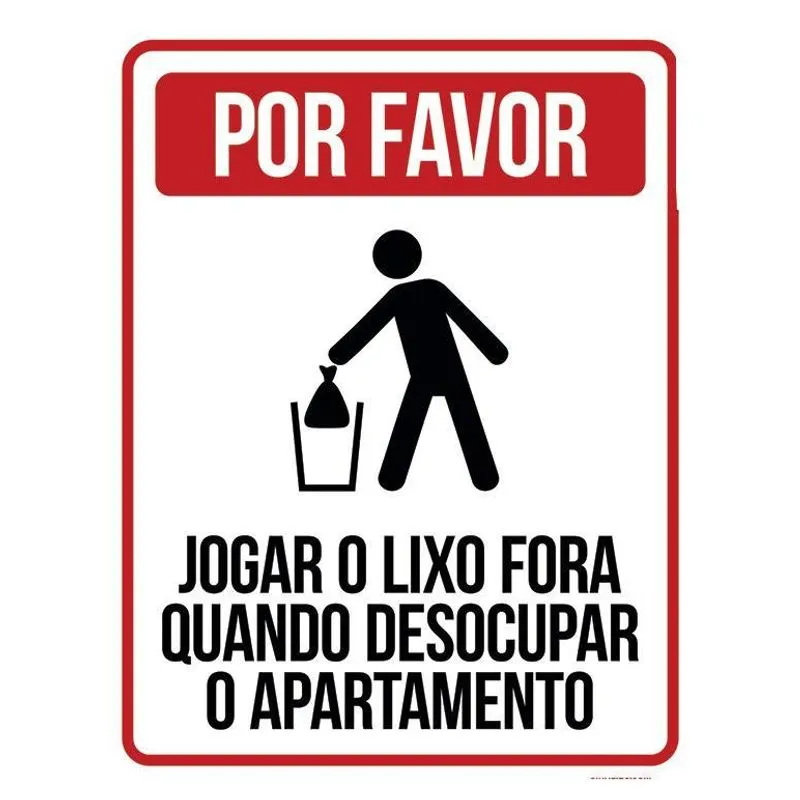 Placa Jogar Lixo Quando Desocupar Apartamento 18x23