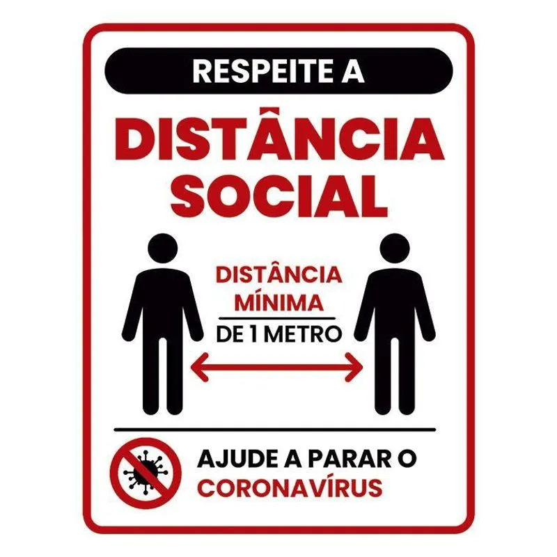 Placa Sinalização Respeite Distância Social Mínima 18x23