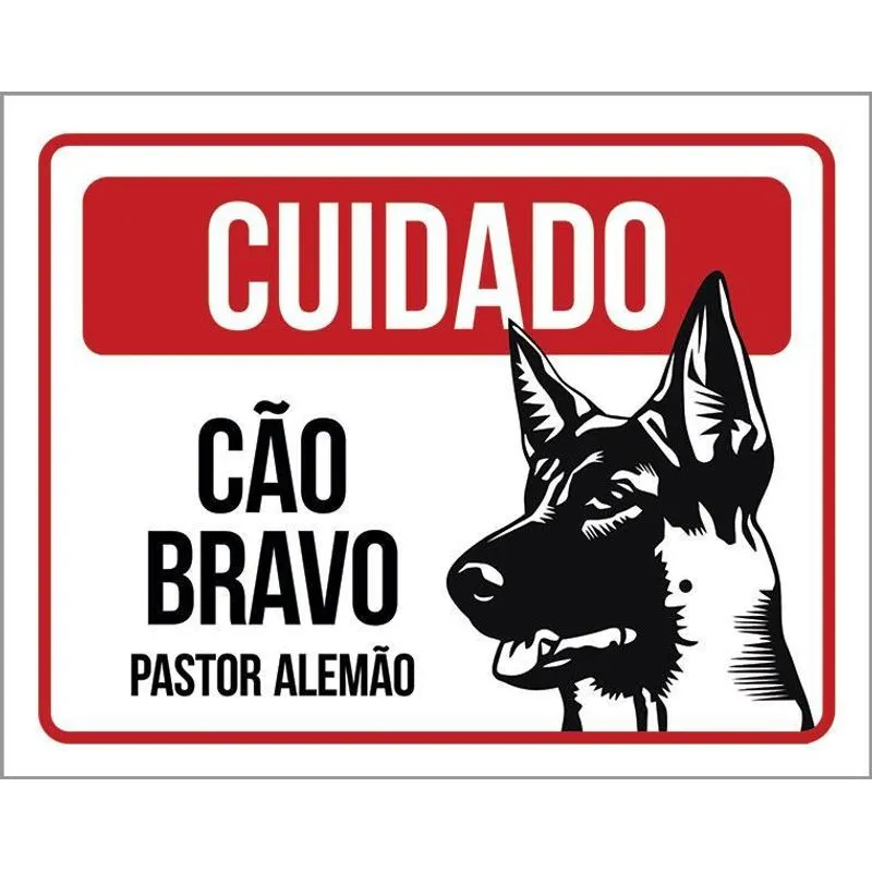 Placa Cuidado Cão Cachorro Bravo Pastor Alemão 18x23