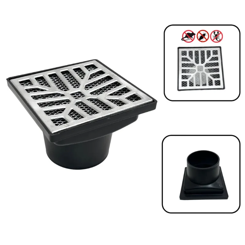 Ralo Pluvial modelo 15x15 Alumínio Concavo com Tela Coletor Saída Baixa 75mm ( 3polegadas)