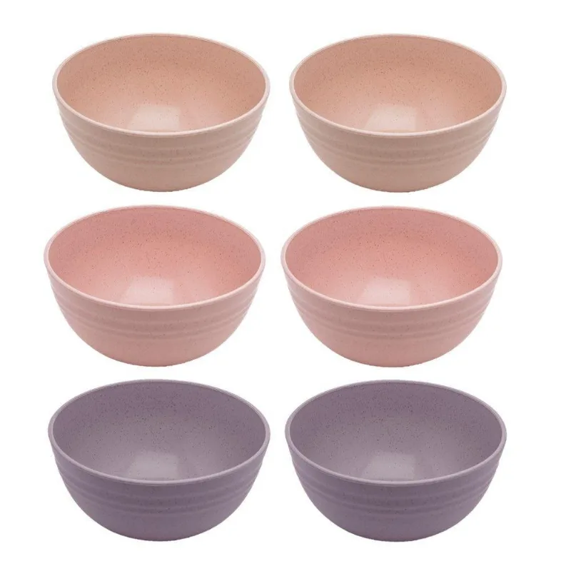 Jogo 6 Bowl De Bambu Ecológico Resistente Não Quebra Bege Lines Tigela Lyor 750ml