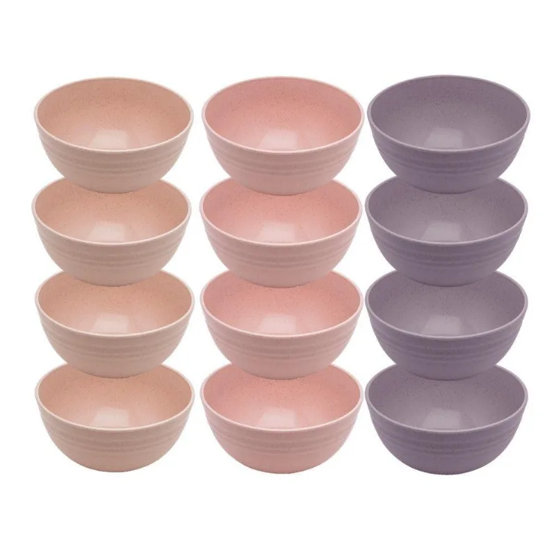 Jogo 12 Bowl De Bambu Ecológico Resistente Não Quebra Bege Lines Tigela Lyor 750ml