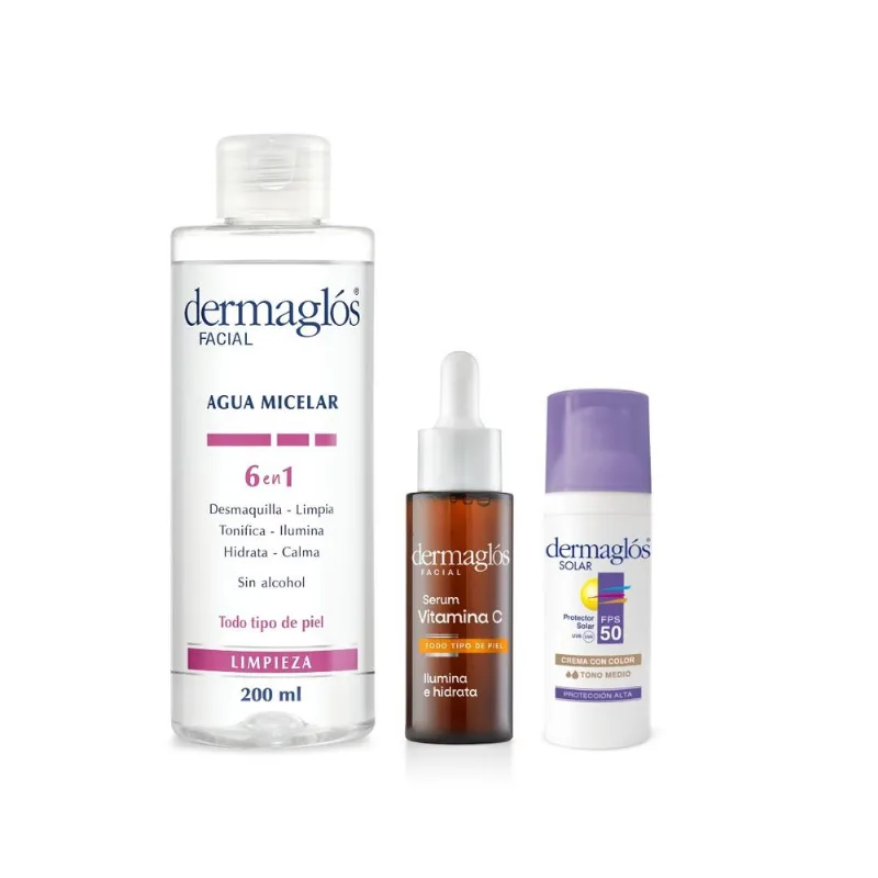 Dermaglos Set Agua Micelar + Vitamina C + Fps50 Tono Medio
