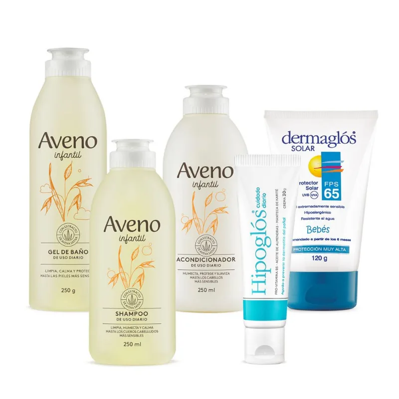 Set Cuidado Infantil Aveno + Dermaglos Solar Fp65 + Hipoglos