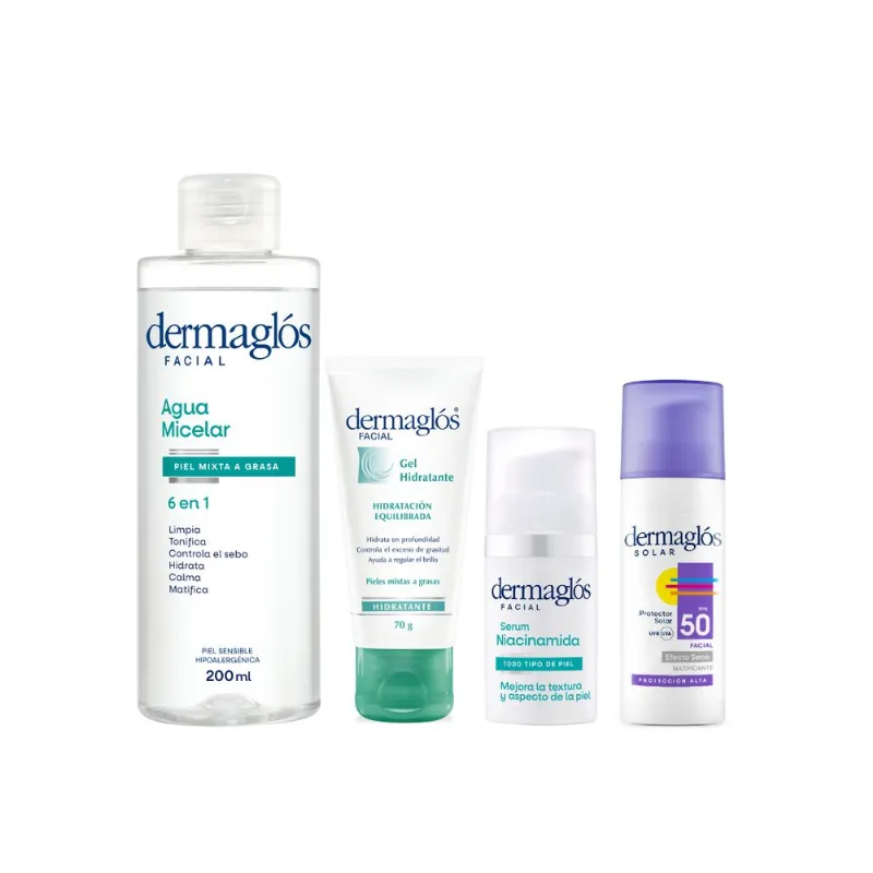 Set Dermaglos Rutina Facial De Dia Para Piel Mixta a Grasa