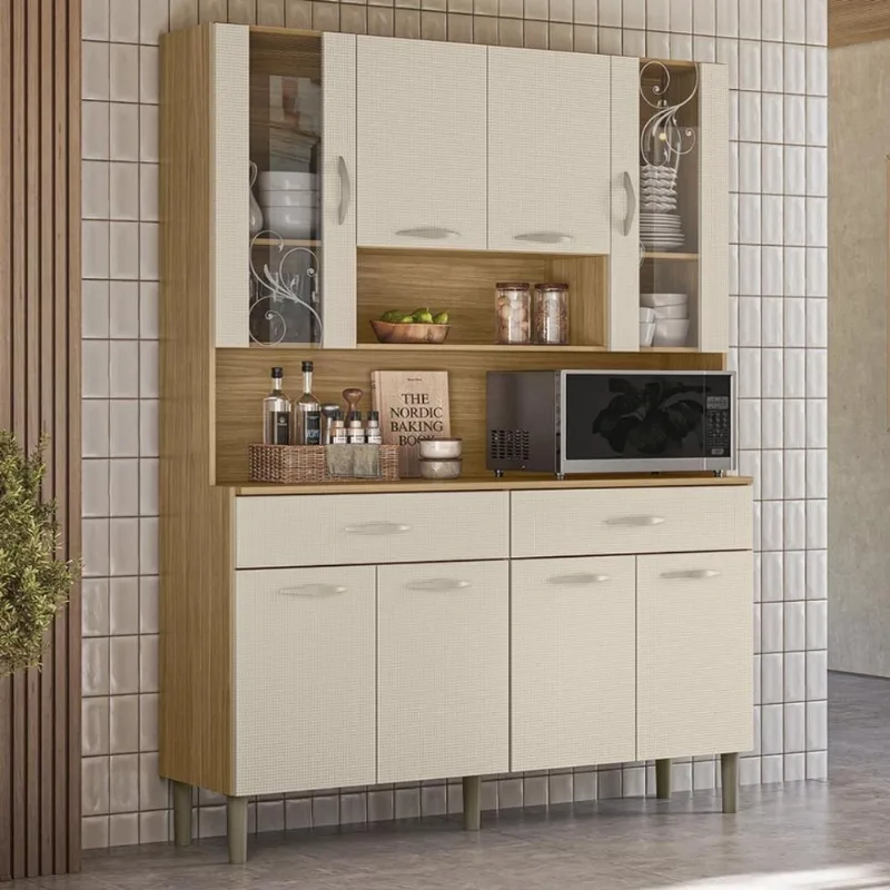 Armário de Cozinha Compacta Paris Plus 8 Portas 2 Gavetas MDF Amadeirado Brilhante