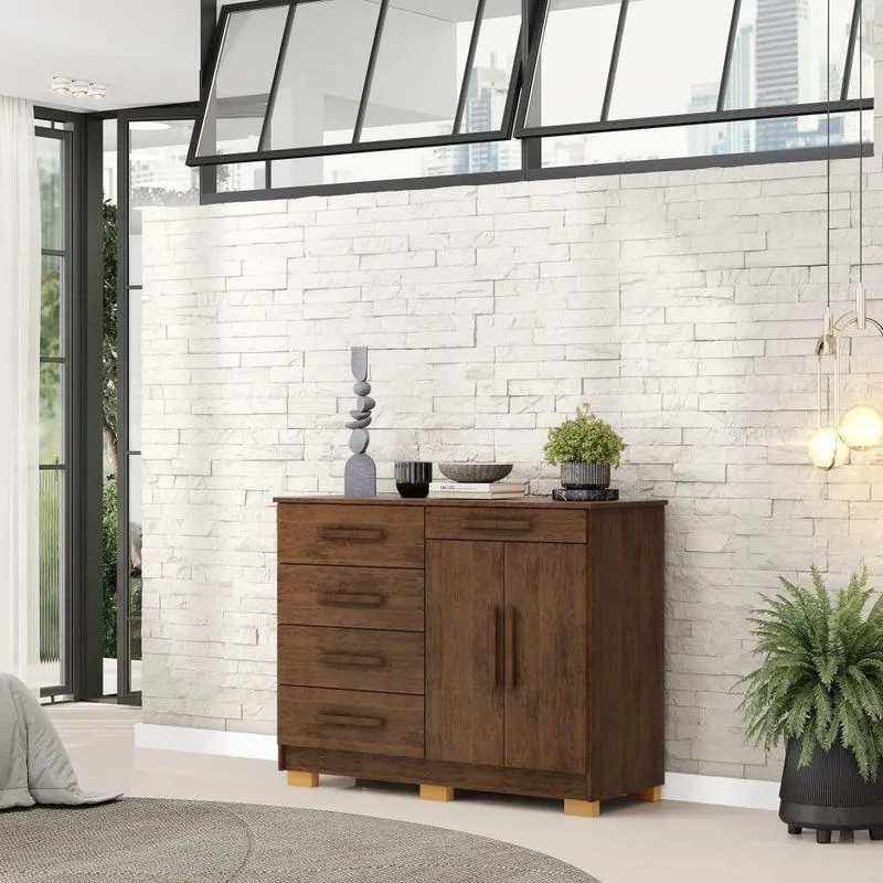 Cômoda Sapateira Sirius 5 Gavetas MDP Puxadores MDF Imbuia Vila Rica