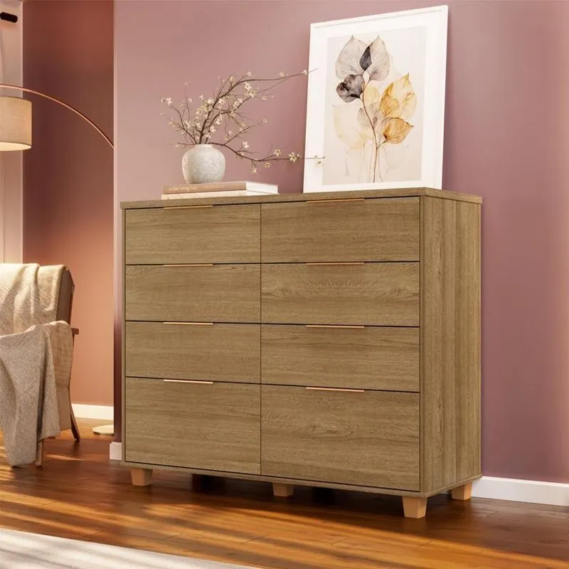 Cômoda Dubai Intense 8 Gavetas MDF-MDP Puxador Alumínio Amadeirado Vila Rica