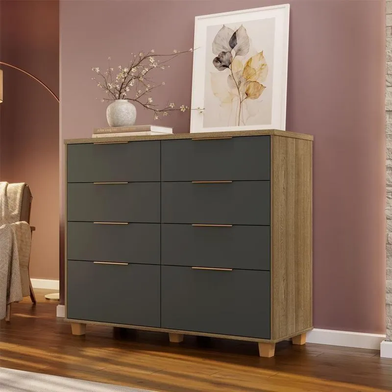 Cômoda Dubai Intense 8 Gavetas Mdf-mdp Puxador Alumínio Vila Rica