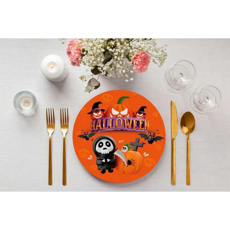 Jogo 10 Capas Sousplat Halloween Tecido 35Cm X 35Cm