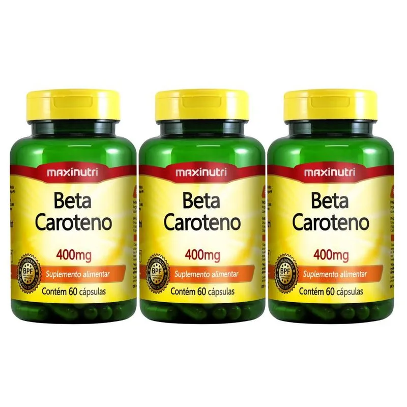 Kit 03 Beta Caroteno 400mg 60 Cápsulas Maxinutri