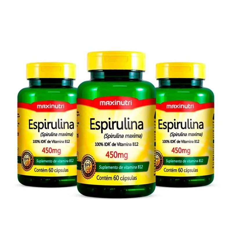 Kit 3 Espirulina 450mg com 60 Cápsulas Maxinutri