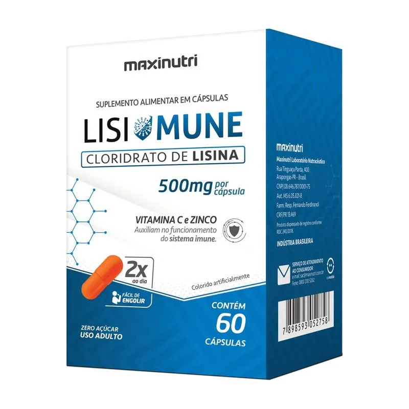 Lisimune Cloridrato de Lisina + Zinco 60 Cápsulas Maxinutri
