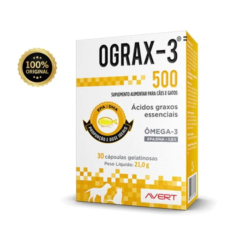 Suplemento Omega 3 OGRAX-3 500 Cachorro Gato 30 Cápsulas