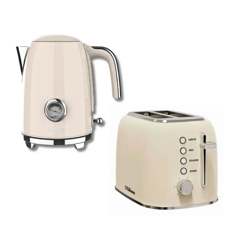 Pava electrica Liliana retrostyle crema 1.7L con Tostadora electrica Liliana crema