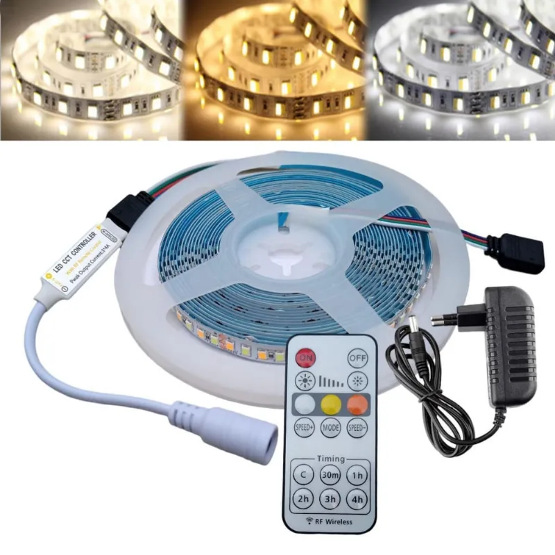 Fita Led De 5M 12V Com 3 Cores De Luz Com Controle E Fonte