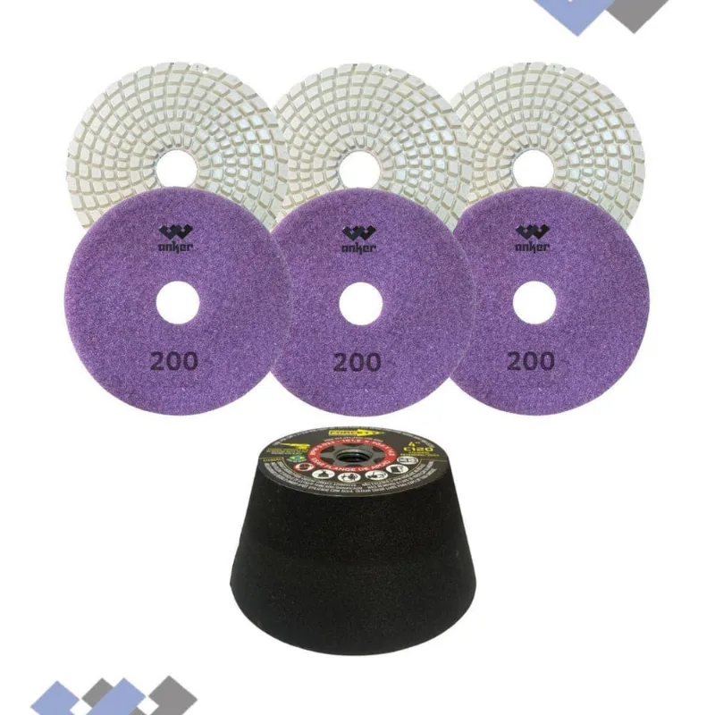 Kit 3 Lixa + Rebolo Para Marmore