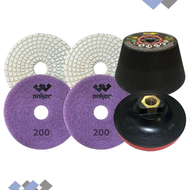 Kit 2 Lixa + Rebolo + Prato Para Granito Preto Absoluto