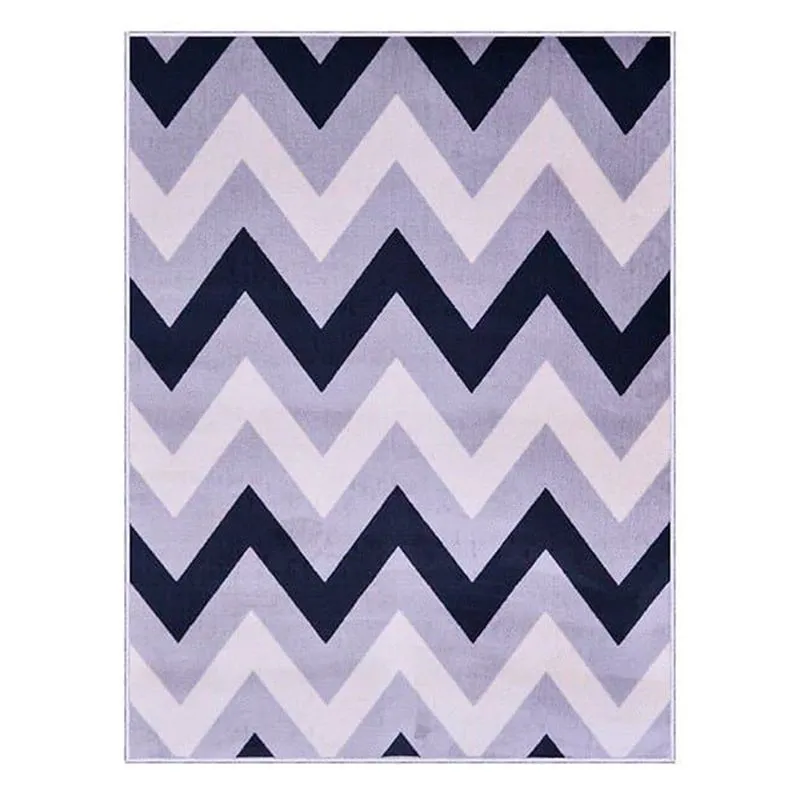 Tapete Zig Zag Para Sala De Estar 1,33x1,90m Retangular Reinassance Veludo Cinza - Clicklar