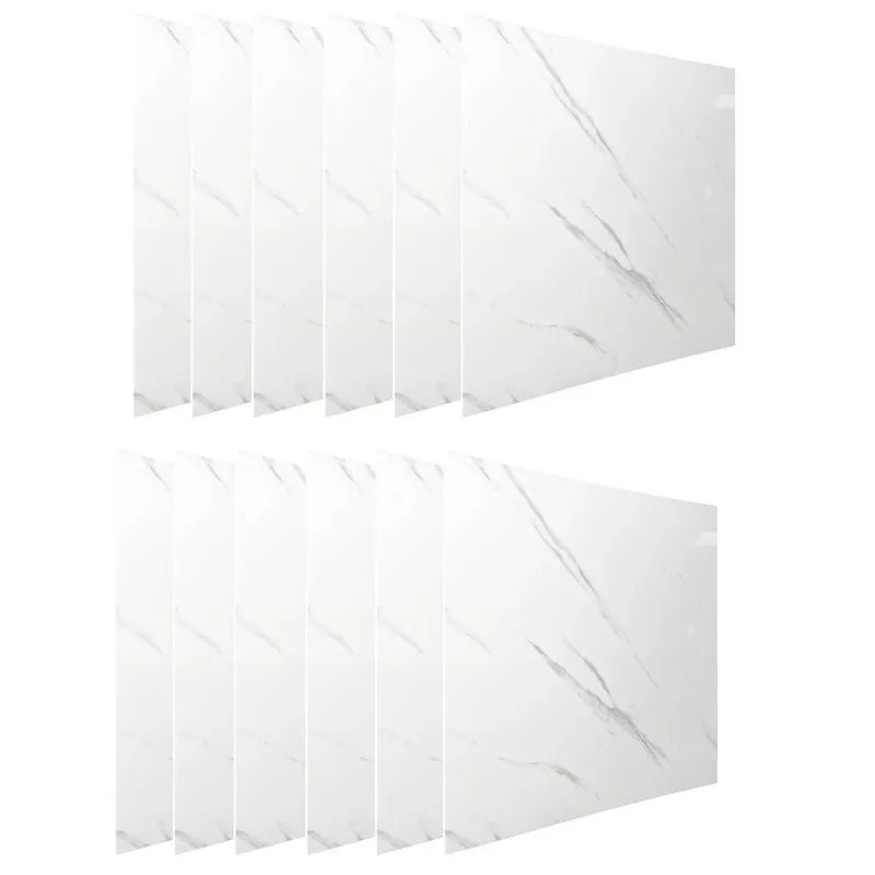 Placa Adesiva 3D Mármore Liso PVC Autocolante Resistente à Umidade Branco Ideal Importados 10