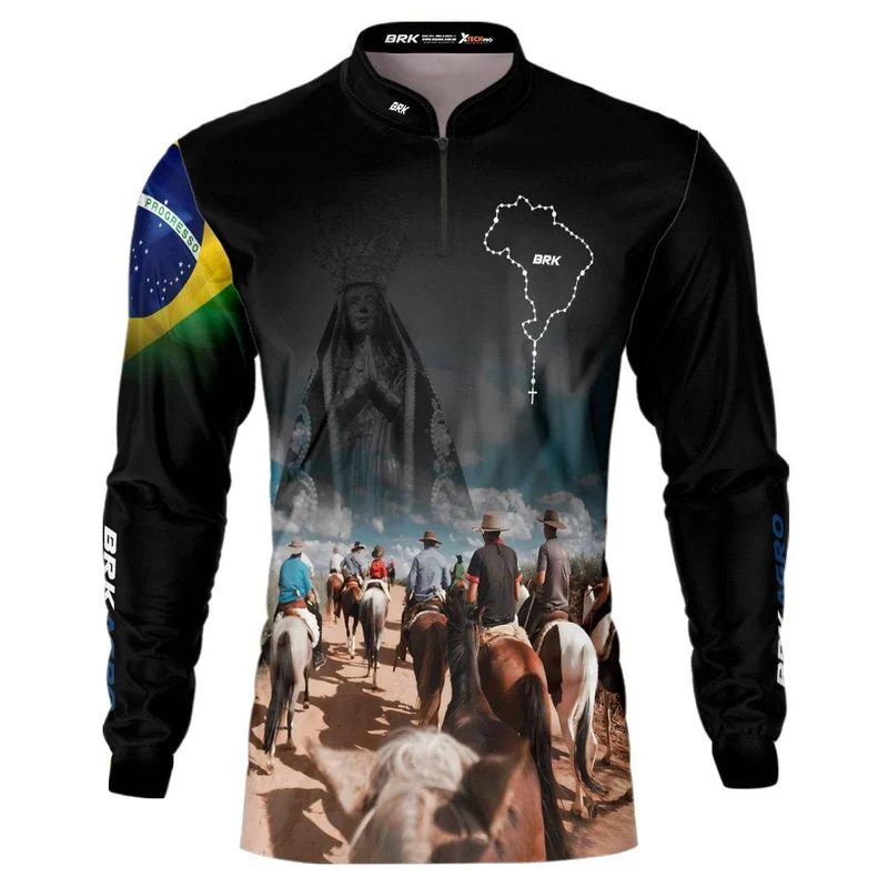Camisa Agro Brk Cavalgada Nossa Senhora c/ Bandeira do Brasil com Proteção Solar UV50+ M