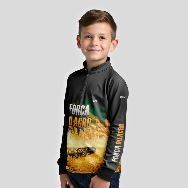 Camisa Infantil Agro Brk Força do Agro Colheitadeira com Proteção UV50+ 6 a 7 Anos