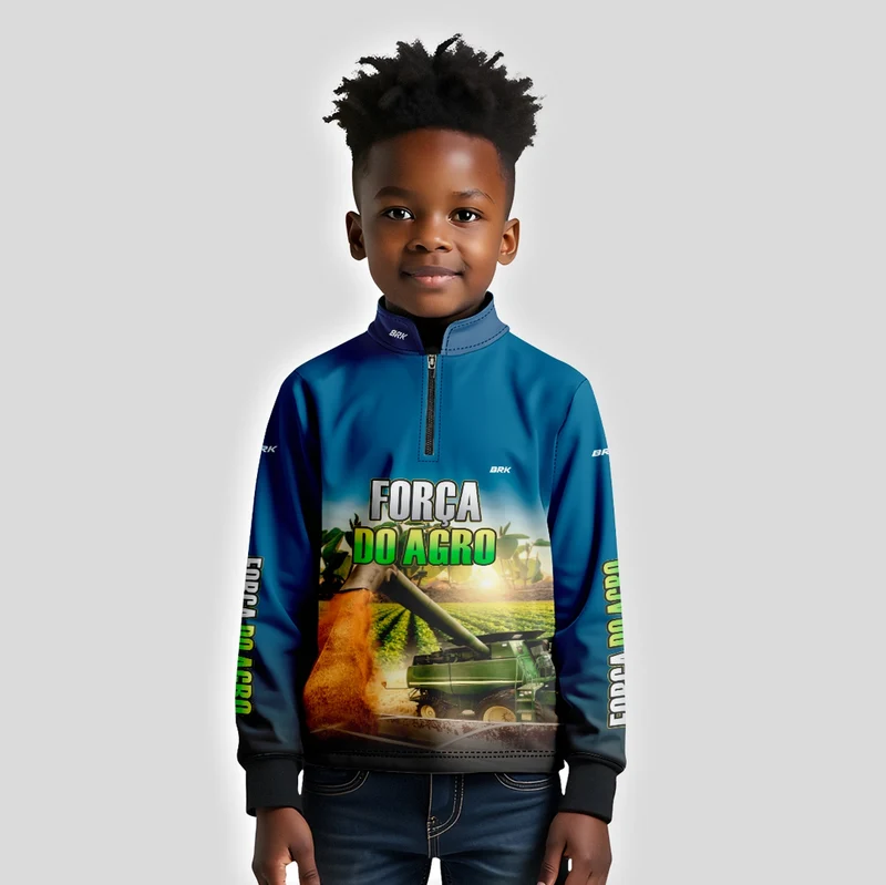 Camisa Agro Infantil Brk Força do Agro Colheitadeira Soja com Proteção UV50+ 12 a 13 Anos
