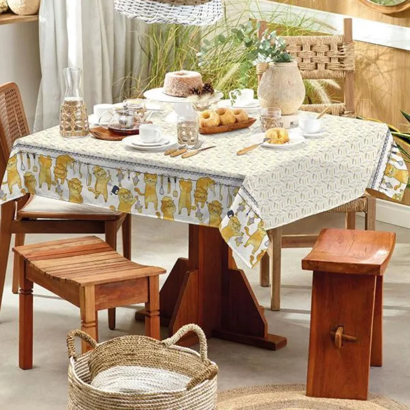 Toalha De Mesa Retangular Teka Basic 1,40M X 2,10M Gatinhos