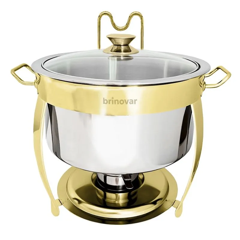 Rechaud Dourado Redondo Banho Maria Inox Brinovar 8 Litros Brinovar