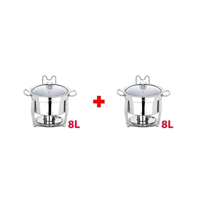 Kit 2 Rechaud Redondo Banho Maria Aço Inox 8 Litros