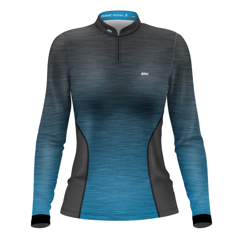 Camisa Agro Feminina Brk Mescla Cinza e Azul com Proteção Solar UV50+ G2
