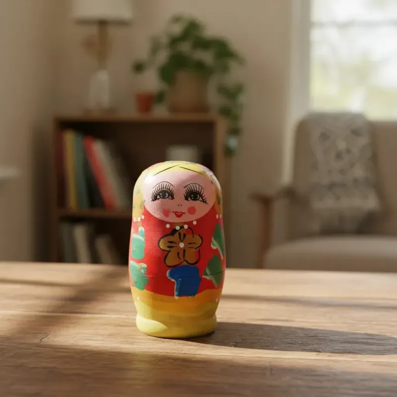 Matrioska Russa Vermelha com 5 Bonecas Aninhadas 12 cm - Decoração e Brinquedo Tradicional