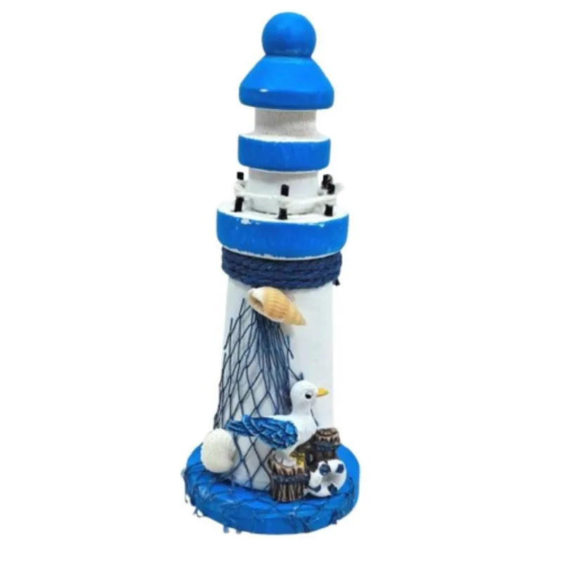Enfeite Decorativo Farol Marítimo 13cm Com Rede Azul Claro E Branco Dantas