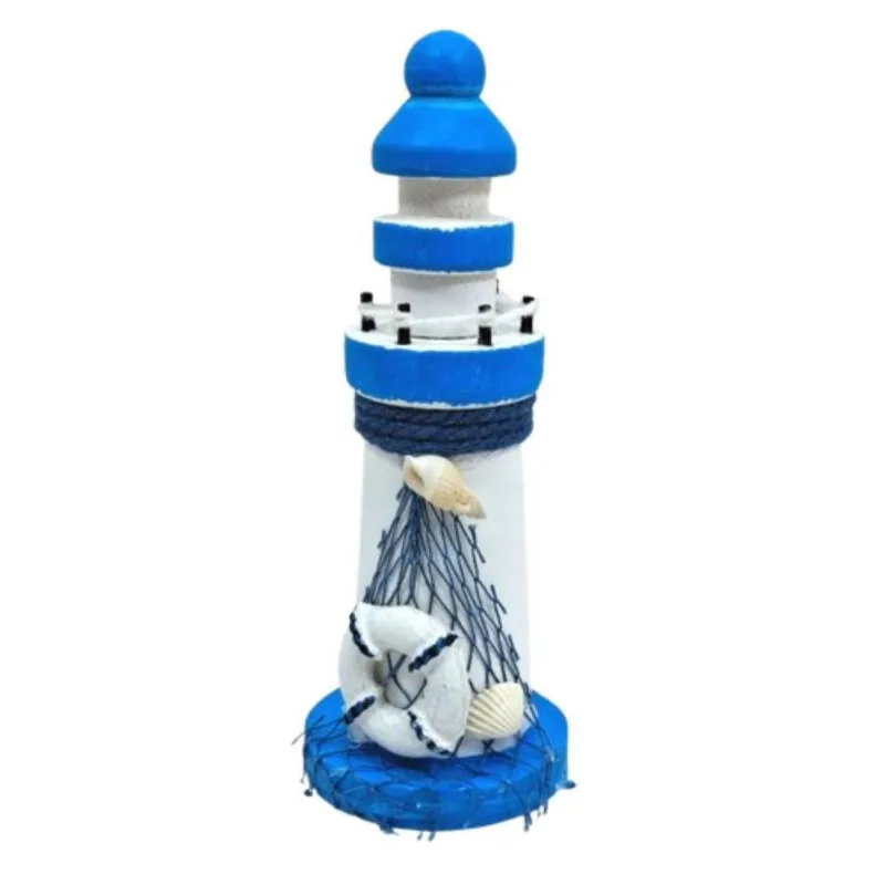 Enfeite Decorativo Farol Marítimo 13cm Al. Bóia Com Rede Azul E Branco Dantas