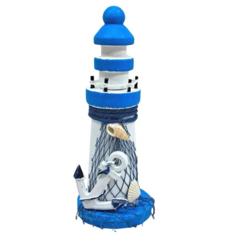 Enfeite Decorativo Farol Marítimo Com Design Náutico Estilo Costeiro Azul Claro E Branco Dantas 13cm