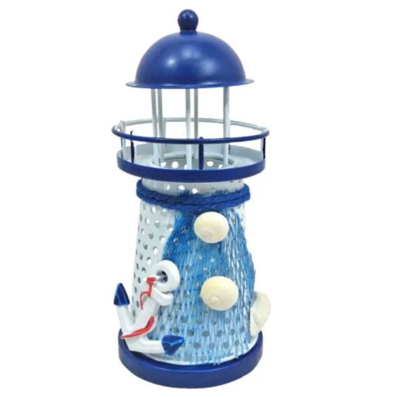 Enfeite Decorativo Farol Metal Marítimo 13,5cm Ancora