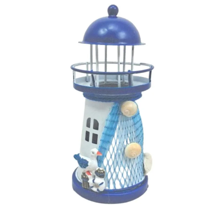 Enfeite Decorativo Farol Metal Marítimo 13,5cm Gaivota