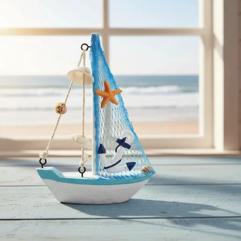Enfeite Decorativo Marinho Barco 13 Cm Alt. Ancora Dt3298