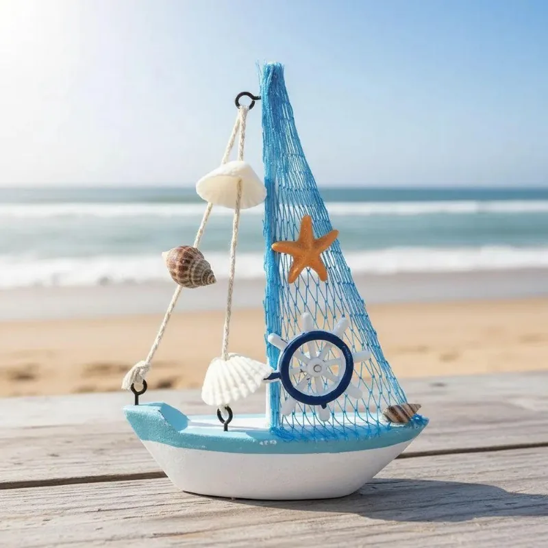 Enfeite Decorativo DT3298 Design Náutico Azul Claro e Branco Dantas 15cm