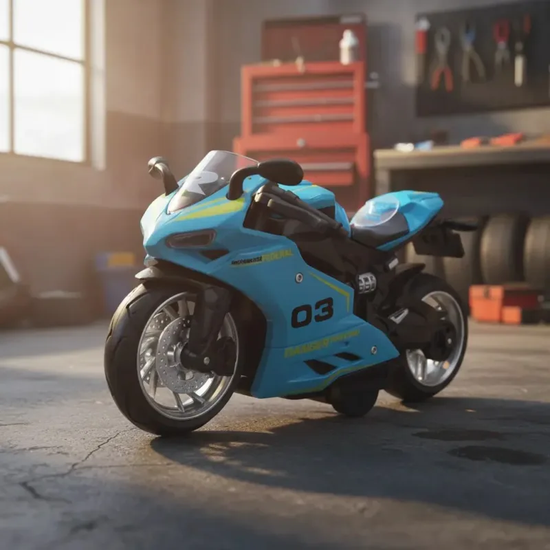 Moto Miniatura Metal 1:12 Azul com Farol LED, Som e Fricção - Detalhes Realistas