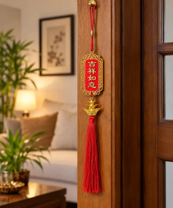 Pingente Chinês Boa Sorte Feng Shui com Tassel Vermelho Decorativo para Casa