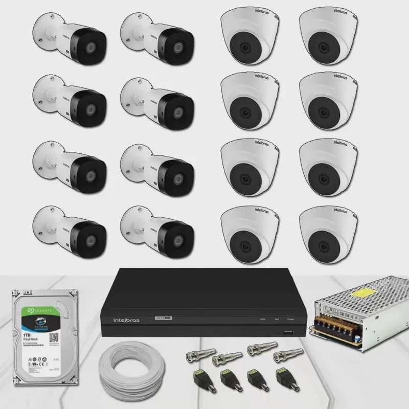 Kit dvr 16 Canais Intelbras HD Dome e Bullet Completo