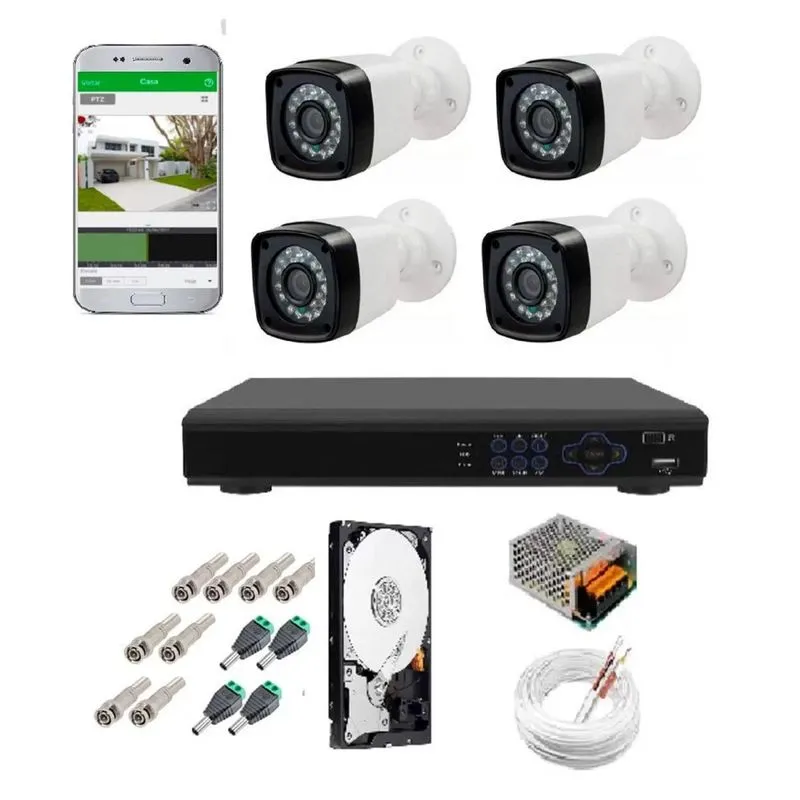 Kit Cftv 4 Câmeras Infravermelho Segurança 1mp 20m Dvr Full Hd 4 Ch C/ Hd C/ Conectores Promo