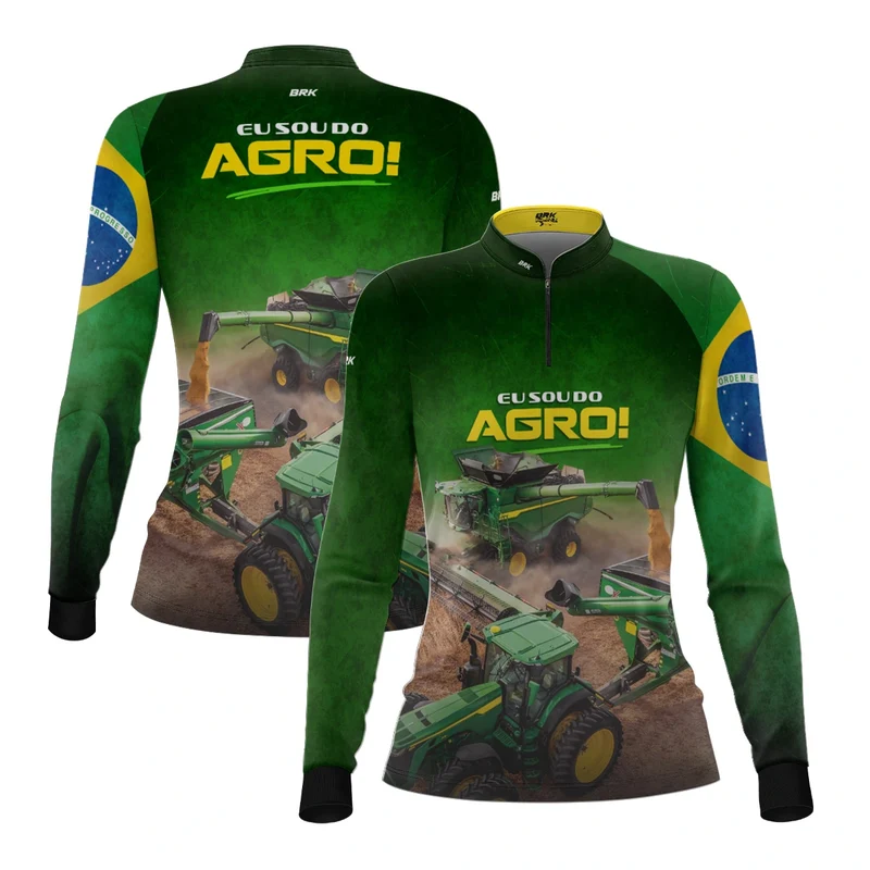 Camisa UV50 Agro Feminina Brk Eu sou do Agro Verde Colheitadeira P