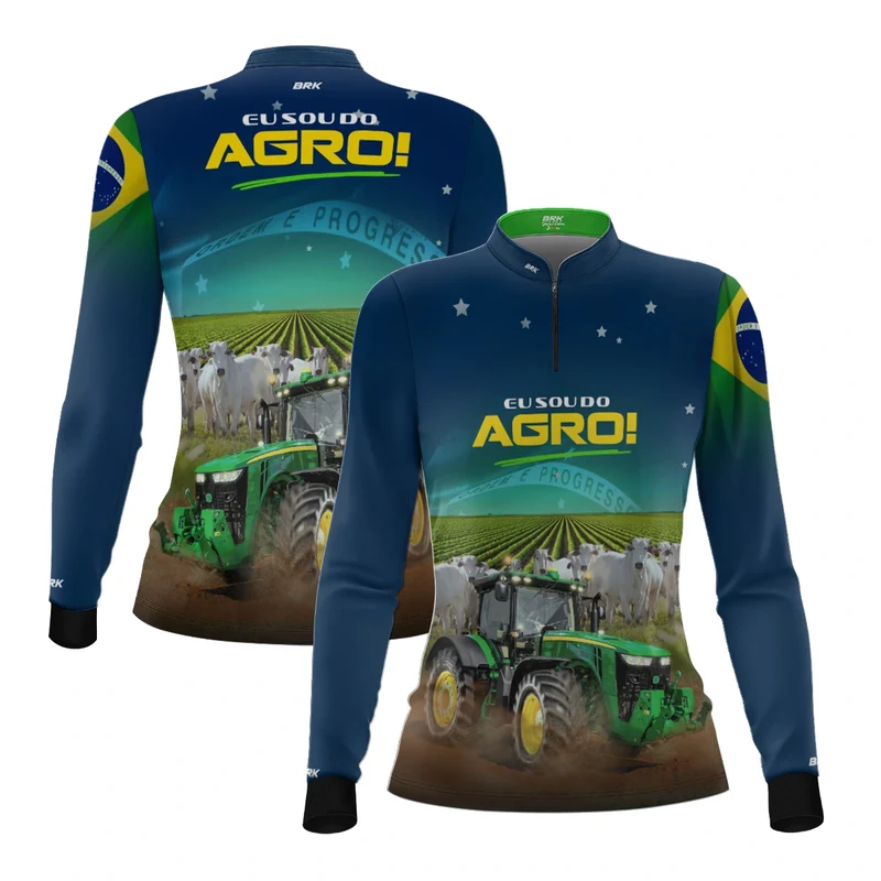 Camisa UV50 Agro Feminina Brk Eu sou do Agro Azul Brasil PP