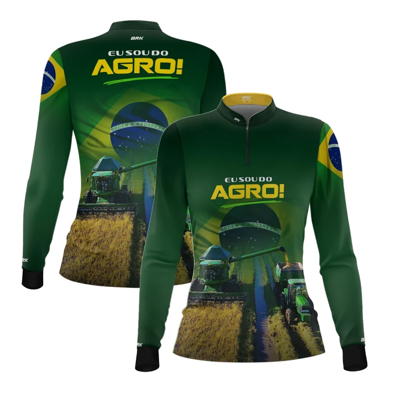 Camisa UV50 Agro Feminina Brk Eu sou do Agro Verde Brasil G1