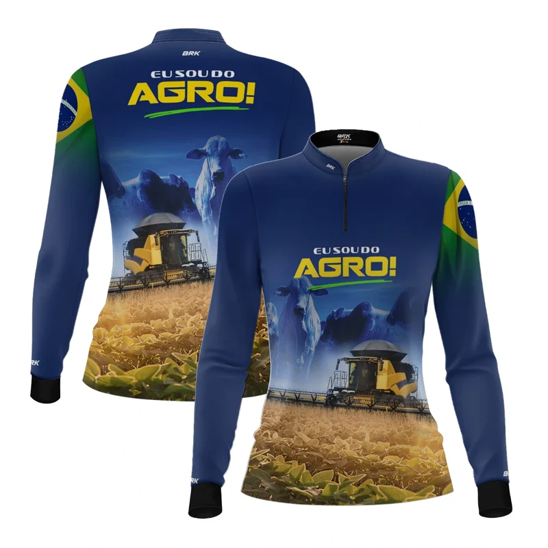Camisa UV50 Agro Feminina Brk Eu sou do Agro Amarela Colheitadeira M